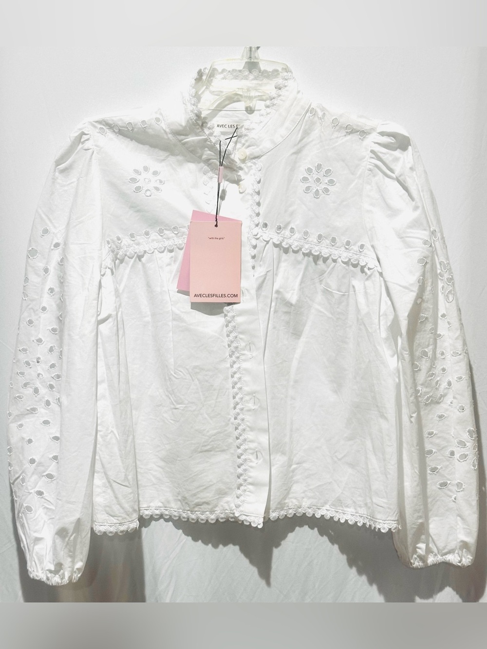 Women's Button-Front Long-Sleeve
Eyelet Top - Size M